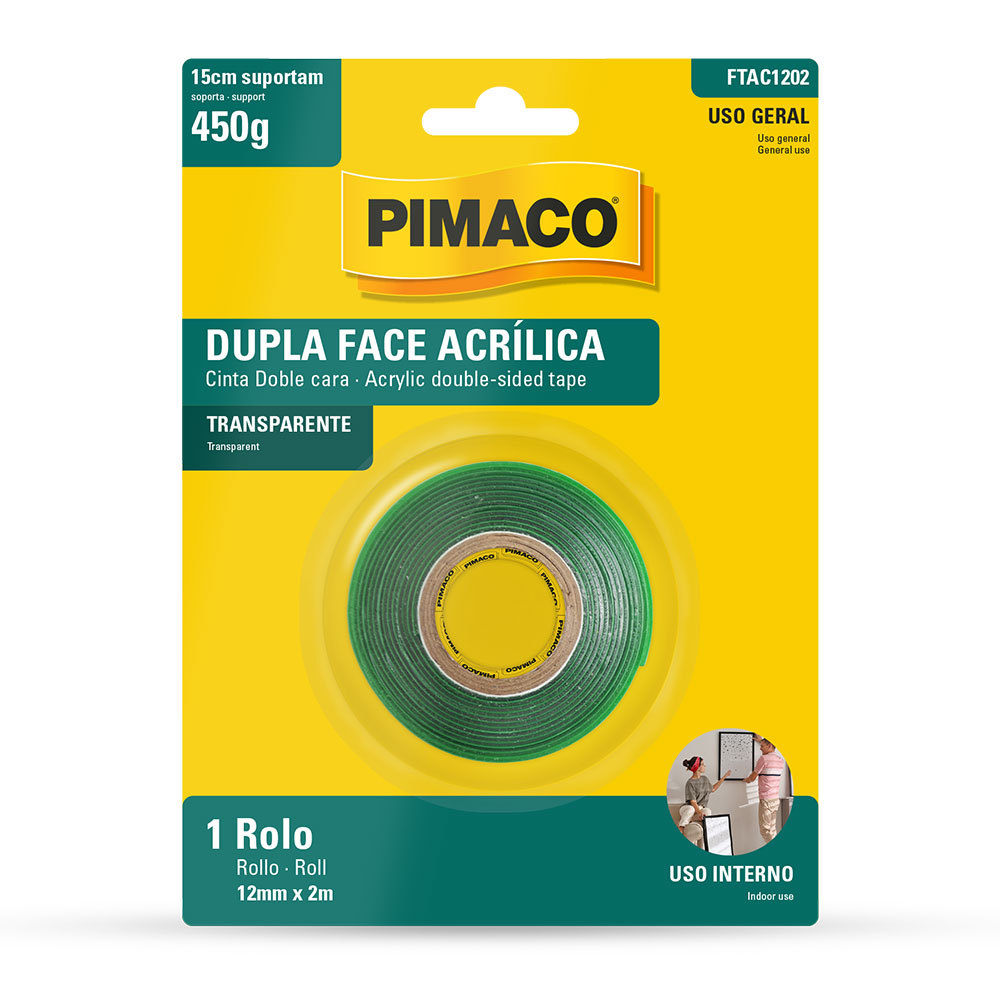 Fita dupla face acrílica 12mmX2m Pimaco em Oferta na Shopee