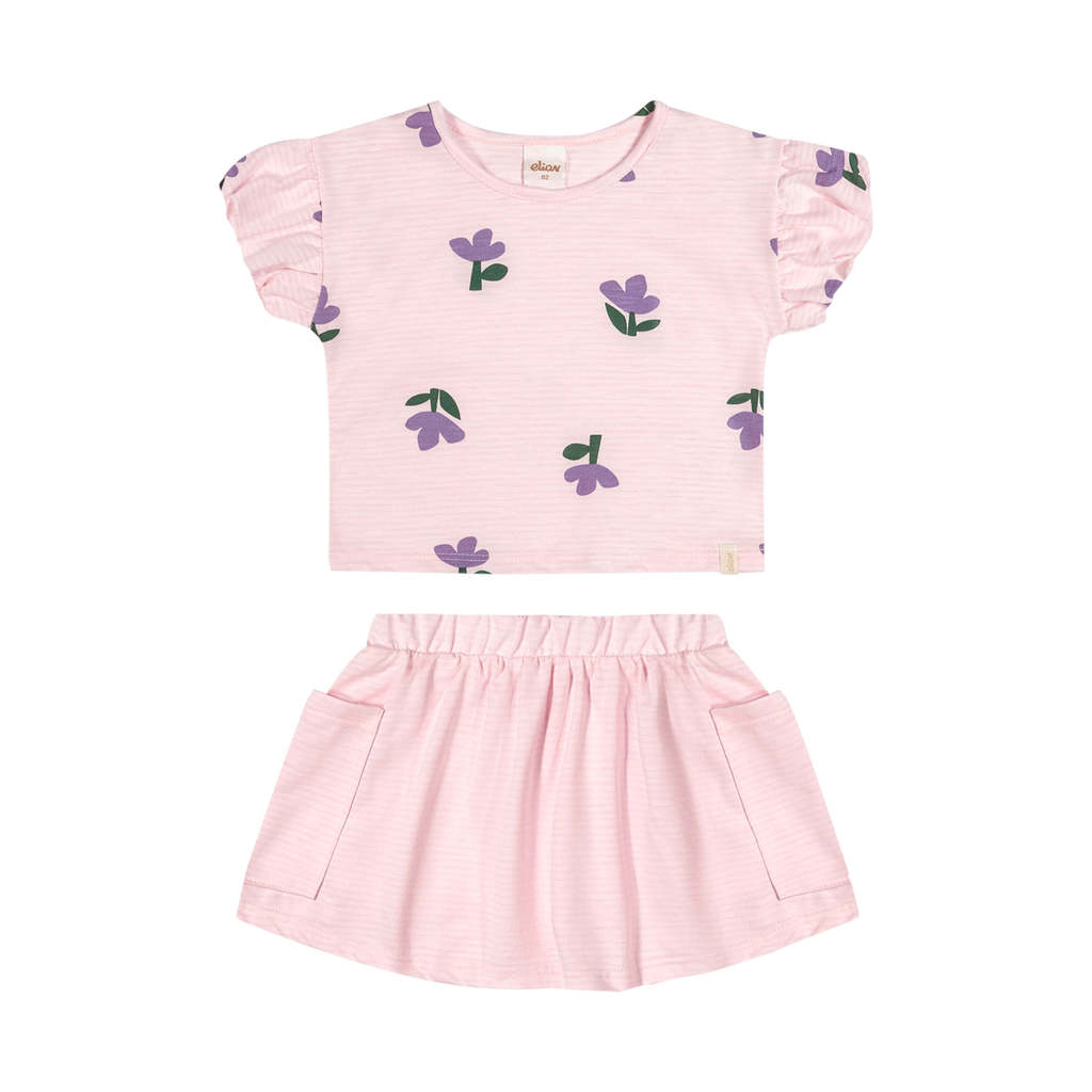 Conjunto Infantil Menina Manga Balonê Elian Rosa