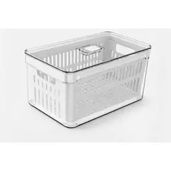 Organizador Geladeira 5L Acrílico Transparente Tampa Cesto Escorredor Vedação Frutas Legumes Casa Primo