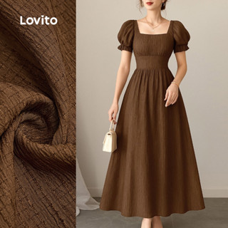 Lovito  Vestido Elegante Clássico e Versátil com Acabamento de Alface Primavera/verão Marrom para Mulheres LBL33090 em Oferta na Shopee