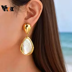 Brincos De Concha De Abalone De Aço Inoxidável Estilo Oceano Vnox – Joias De Ouro Para Presente Mulheres