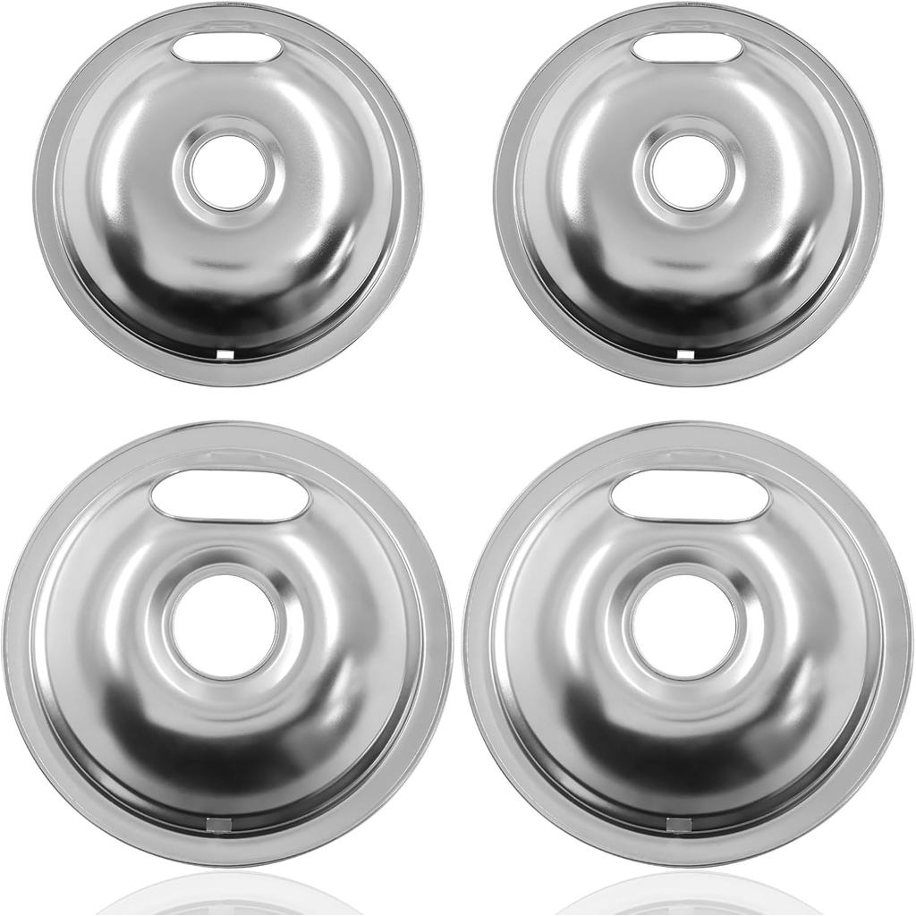 Conjunto de Bandejas Coletoras de Gordura para Fogão Elétrico - 4 Peças de Bandejas Cromadas (2 x 6" e 2 x 8"), Aço Crom