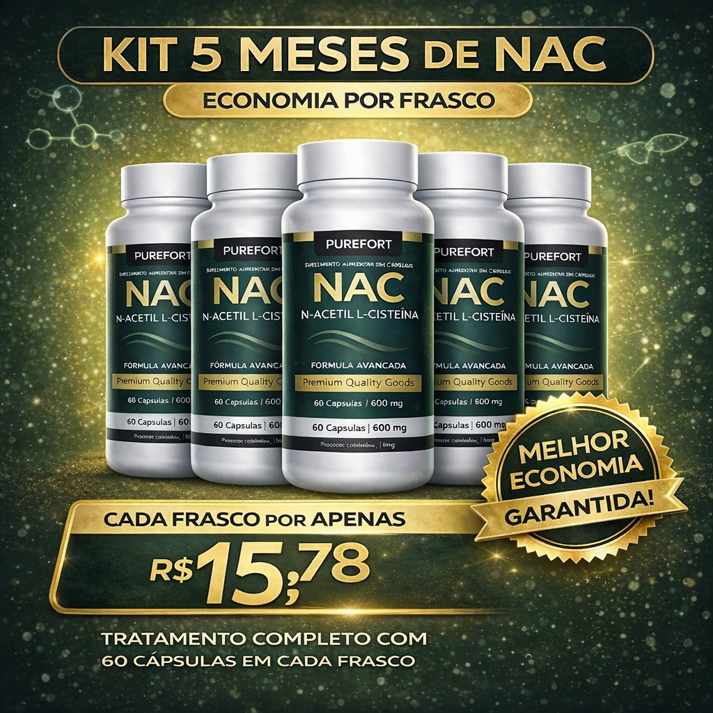 Kit Biohacker 5 Frascos NAC 600mg – N-Acetilcisteína | Precursor da Glutationa | Imunidade & Fígado Saudável 300 Caps