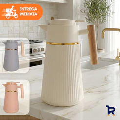 Garrafa Térmica Café Berlim 1L Luxo Dourada Cabo de Madeira Cafeteira Chá Água Decorativo Mesa Posta