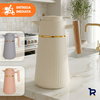 Garrafa Térmica Café Berlim 1L Luxo Dourada Cabo de Madeira Cafeteira Chá Água Decorativo Mesa Posta em Oferta na Shopee