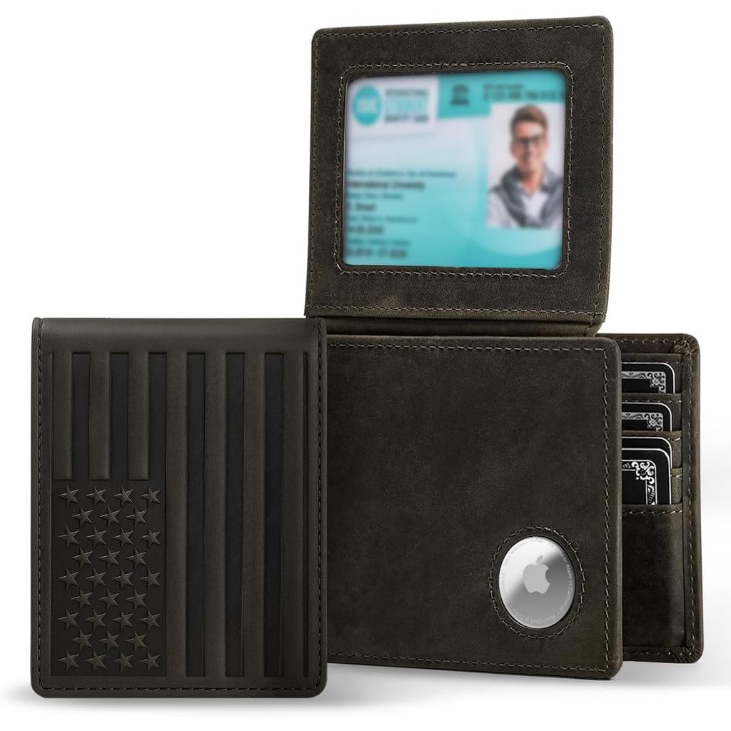 Carteira Masculina VMAN com Suporte para Airtag |   Couro de Grão Integral |   B