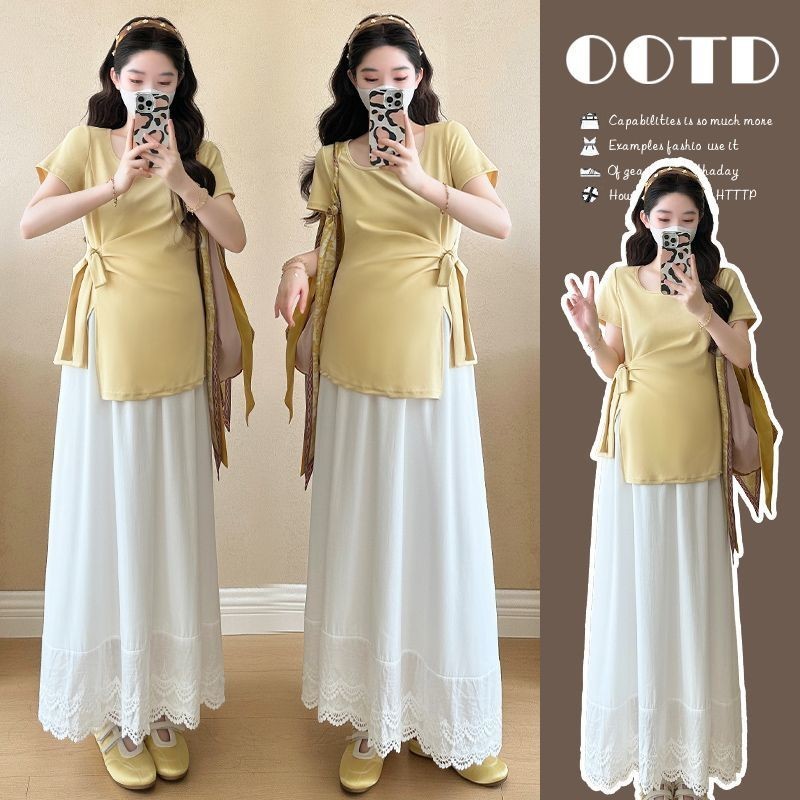 Roupa de maternidade na moda mãe terno Design solto sentido mais magro olhar maternidade topo All-Match saia maternidade