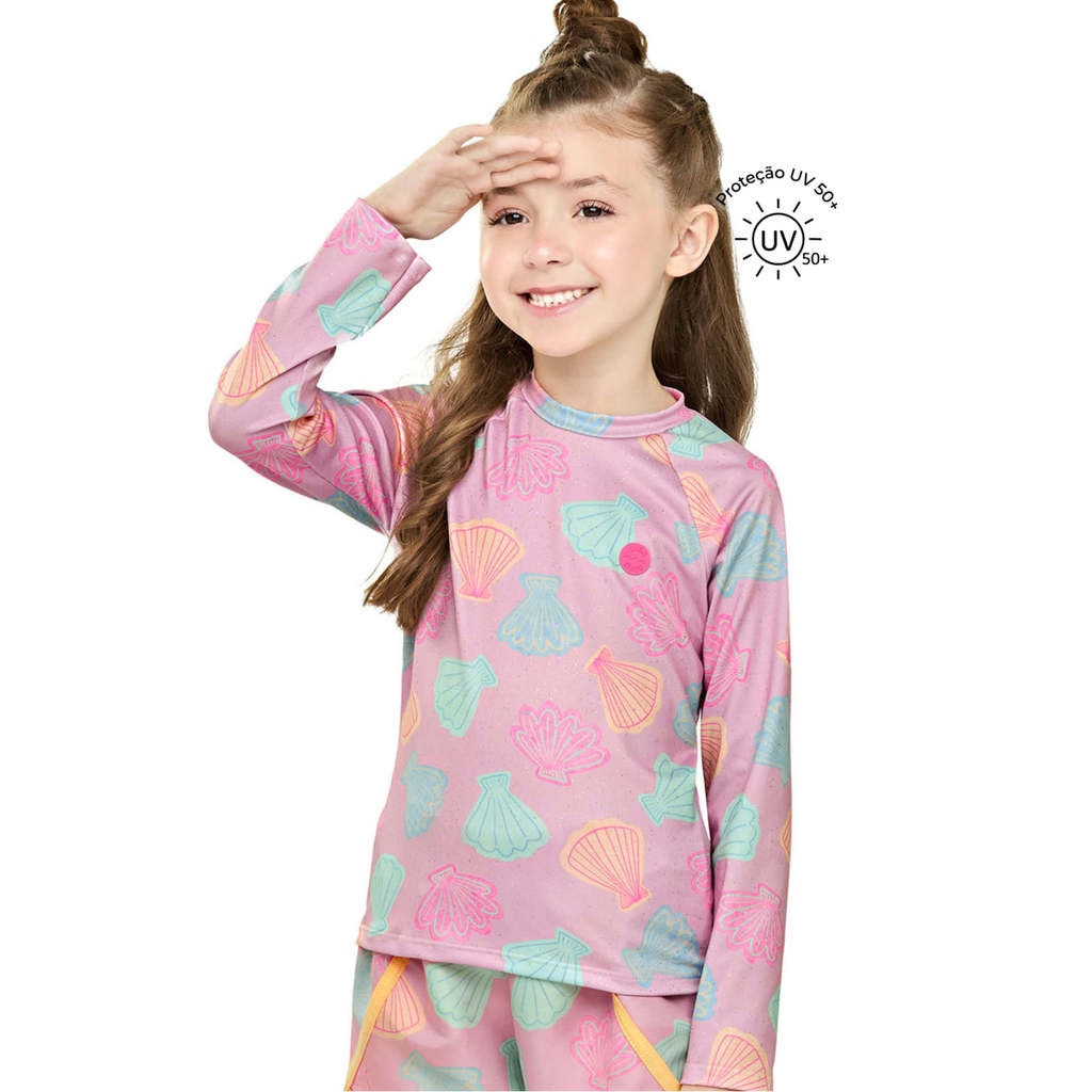 Blusa de Proteção Solar Infantil Menina Elian Rosa