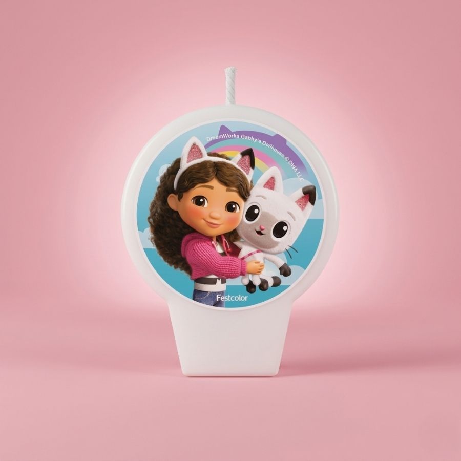 Vela Plana Adesivada - A Casa Mágica da Gabby - 8,5cm - 1 unidade - FestColor - Rizzo