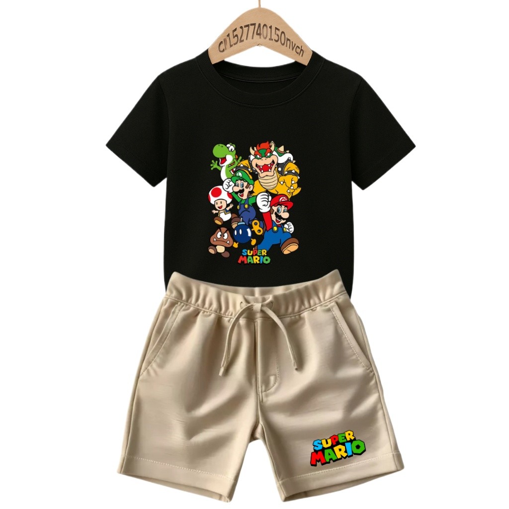Conjunto Infantil Camiseta e Short Moletinho Estampado Super Mario Bross Tendência Juvenil