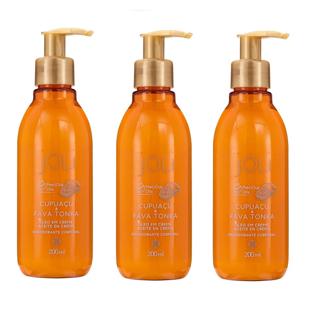 (3 Unidades) Óleo Em Creme Corporal Cupuaçu E Fava Tonka Joli Óleo 200ml Hinode Original