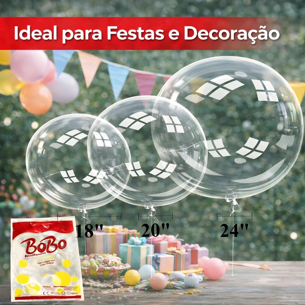 Kit 50 Unidades Balão Bubble Bobo balloon 18/20/24 Polegadas Cristal Festas Decoração