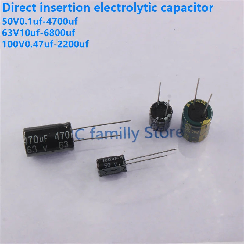 capacitor Eletrolítico DIP 35 50V 63V 100V 1UF 2.2UF 4.7UF 6.8UF 10UF 22UF 33uf 47UF 100UF 220UF 470UF 680UF 1000UF Em c