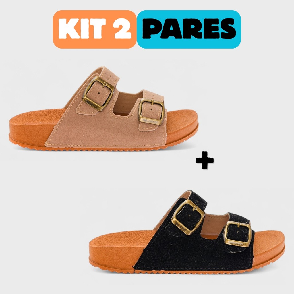 Kit 2 Pares Sandália Birken Infantil Masculina Anatômica Papete Chinelo Menino Original Confortável