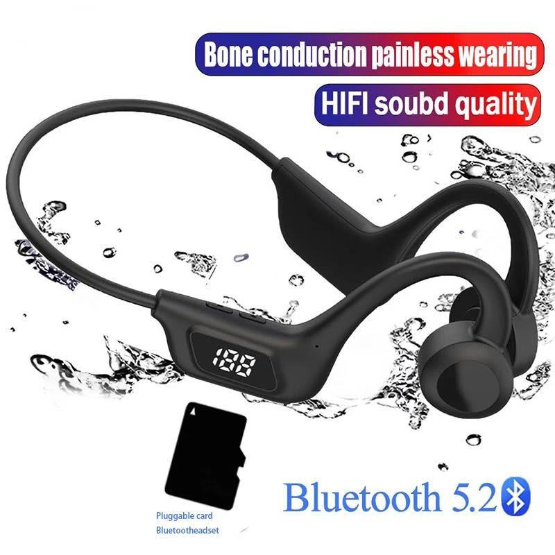 Osso Fones De Ouvido Condução Óssea JS7 Esporte Display LED Sem Fio Bluetooth 5.1 Suporte Cartão Memória MP3 Para Xiaomi