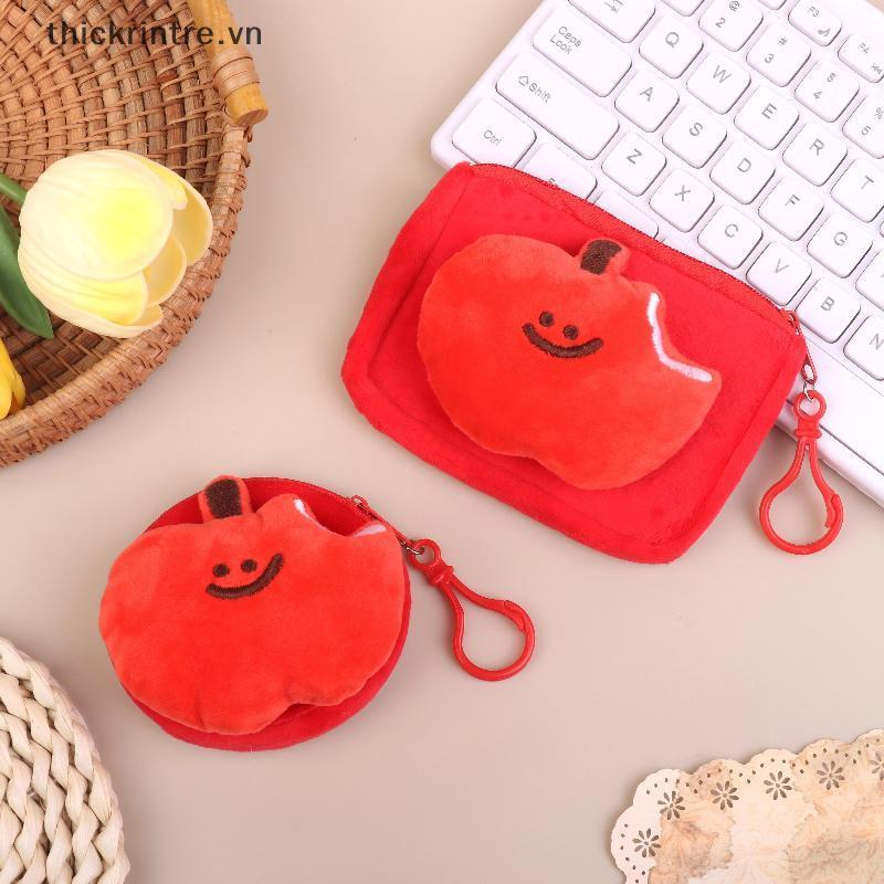 THI Fruit Plush Coin Purse Red Mini Zipper Bag Com Chaveiro Carteira Macia Fofa Para Mulheres VN