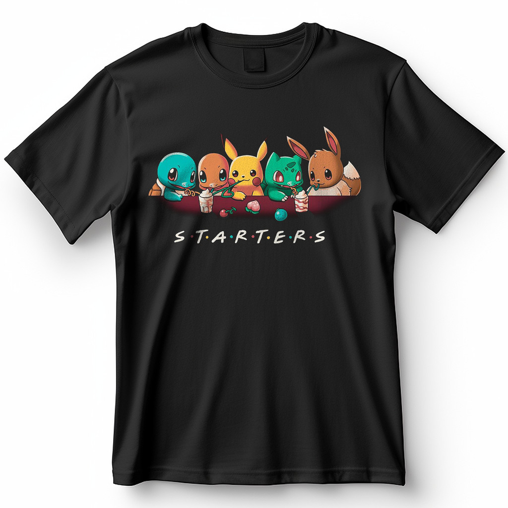 Camiseta Pokémon Starters Cute Pikachu Charmander Squirtle Bulbasaur Eevee Friends 100% Algodão 2 4 6 8 10 12 14