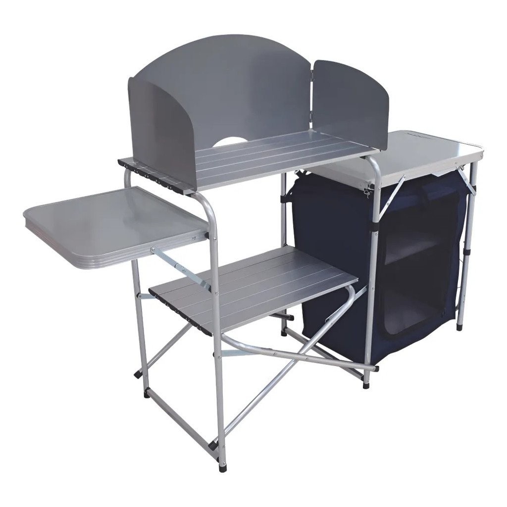 MESA DE ACAMPAMENTO PORTÁTIL DOBRAVEL SERENA NTK ALUMÍNIO COM ARMÁRIO DE POLIÉSTER