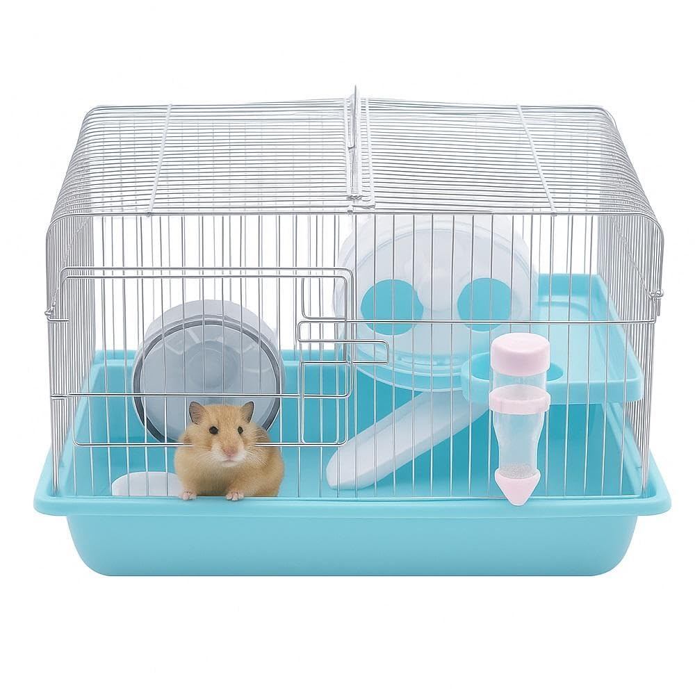 Genérico Gaiola para Hamster, Casa Duplo Andar, Desmontável, com Bebedouro e Brinquedos, Azul