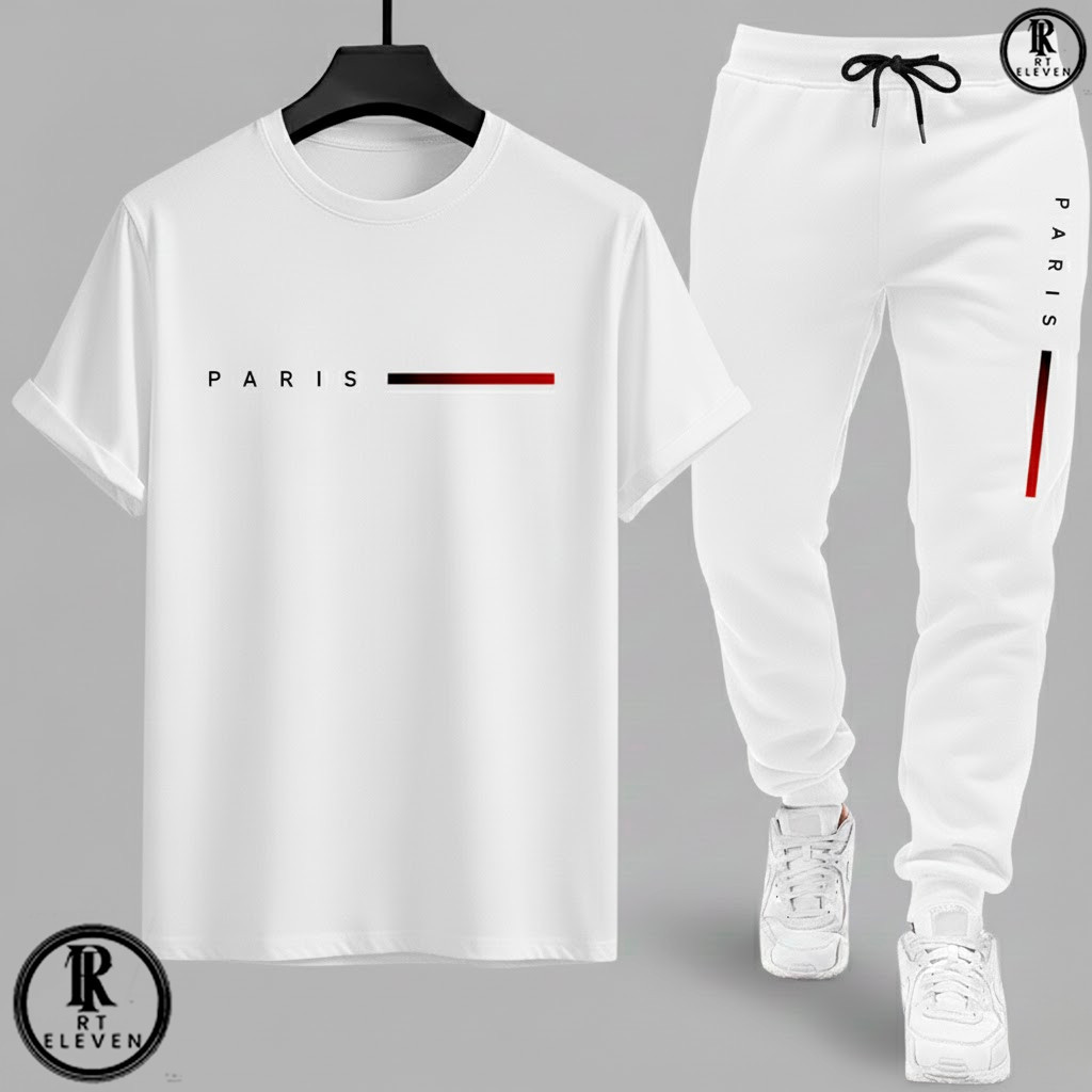 Kit Conjunto Camiseta e Calça moletom Moda masculina camiseta casual Paris Malha Algodão + calça Moletom Com bolso aRT em Oferta na Shopee