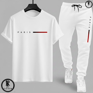 Kit Conjunto Camiseta e Calça moletom Moda masculina camiseta casual Paris Malha Algodão + calça Moletom Com bolso aRT em Oferta na Shopee