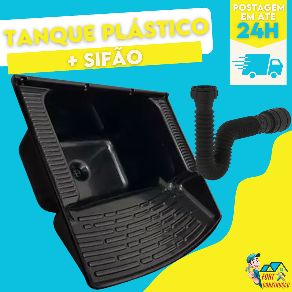 Tanque Plástico Lavanderia Preto 28 Litros Lavar Roupa + Sifão em Oferta na Shopee