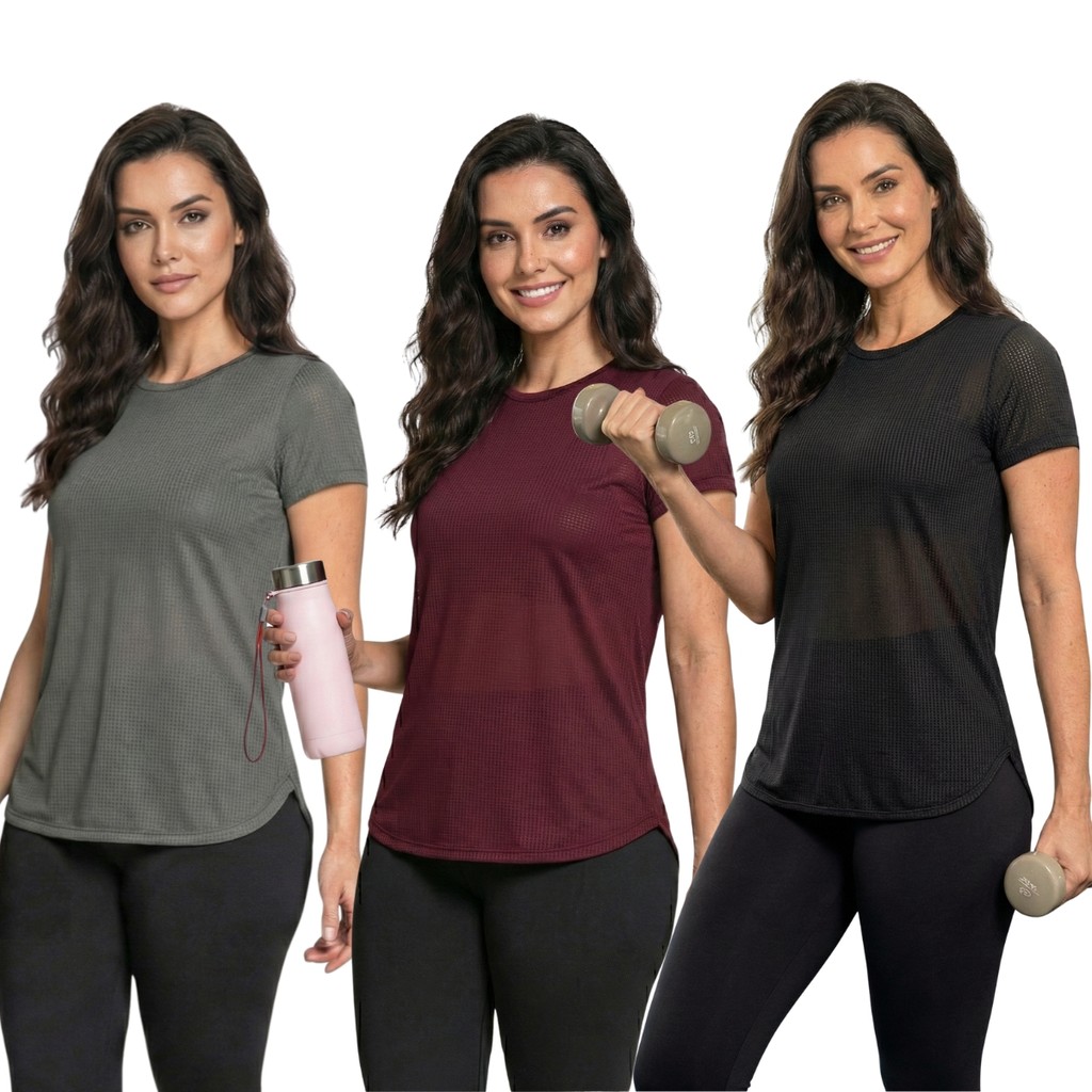Blusa Feminina Academia Dry Fit Respirável Moda Fitness Premium Flexível Anti-odor Transparente Tapa Bumbum