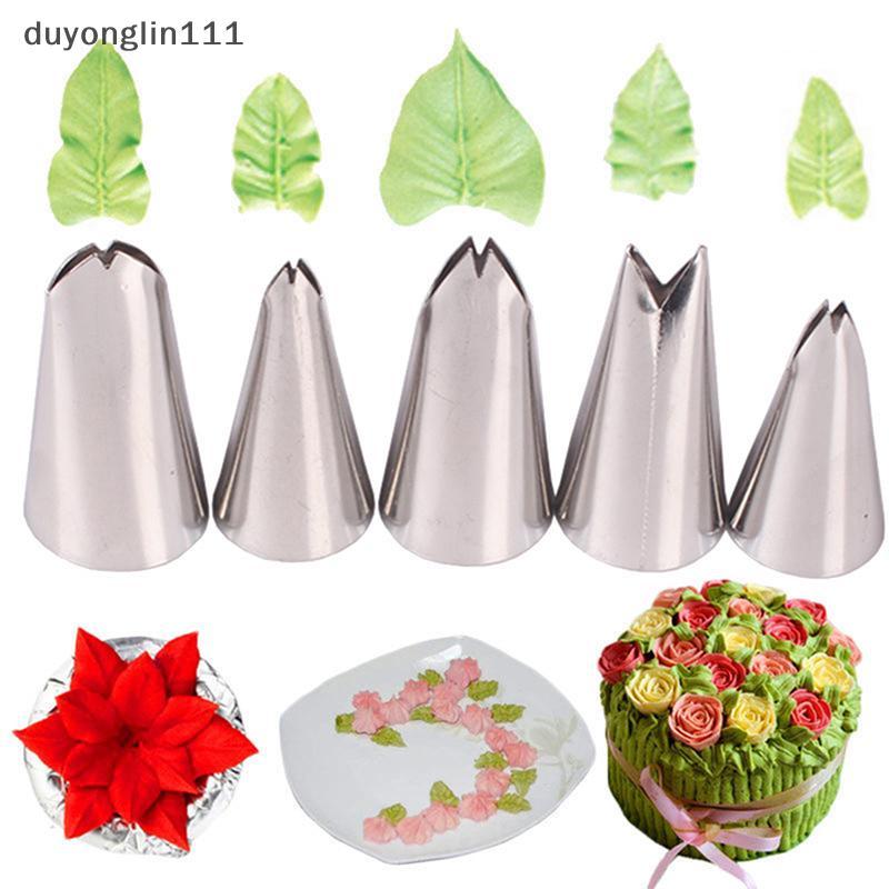 (duyonglin111) Conjunto De 5 Peças De Bicos De Folhas , Pontas De Pastelaria De Confeiteiro Inoxidável Para Decoração De
