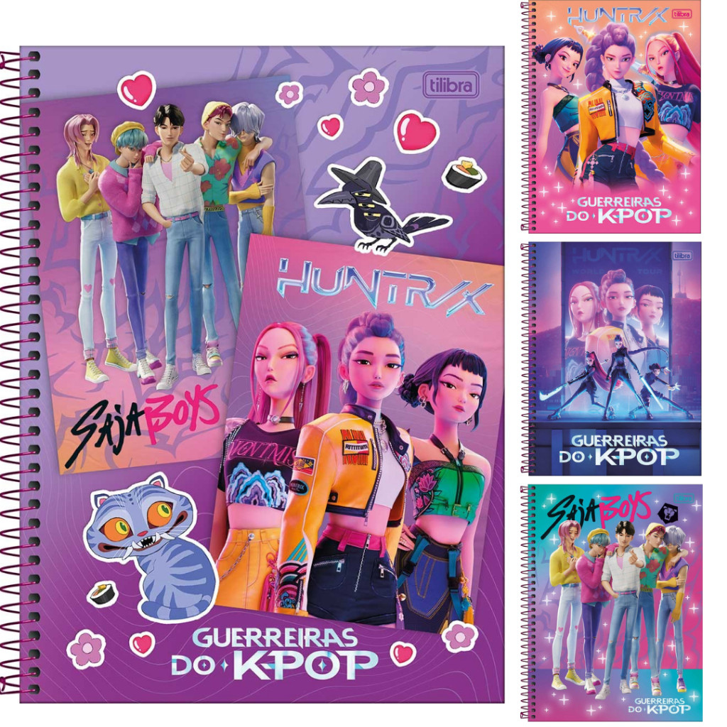 Caderno Guerreiras do Kpop Huntrix Tilibra 1 Matéria (grande) Espiral Universitário - Demon Hunters em Oferta na Shopee