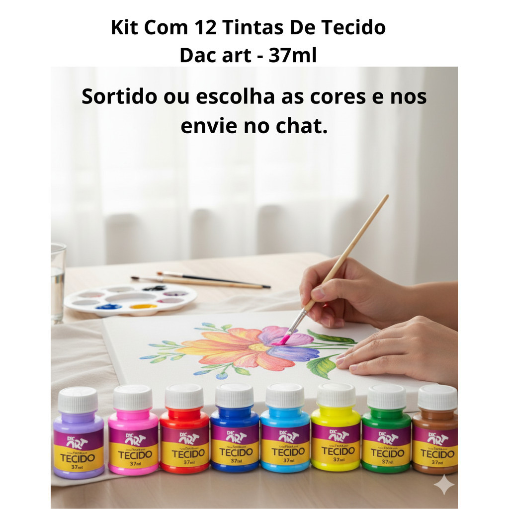 Kit Com 12 Tintas De Tecido art - 37ml / Dac Kit Com 12 Tintas De Tecido art - 37ml / Dac