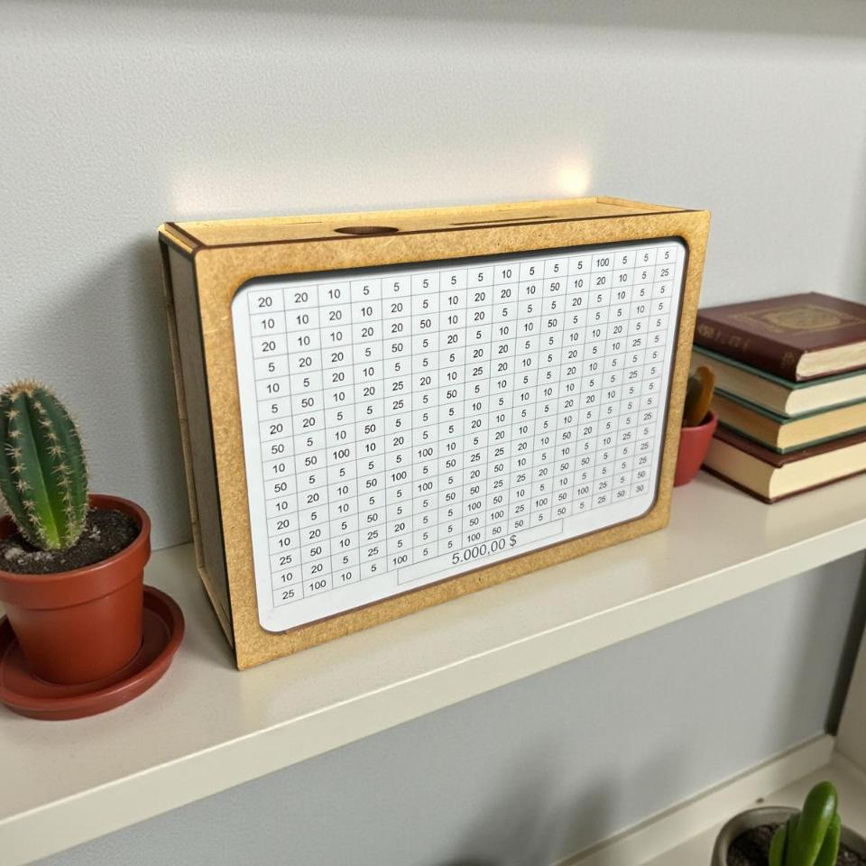 Cofre Desafio 1000 5000 10000 20000 Caixa Dinheiro Cofrinho MDF Escolha Meta Método Japonês Poupança