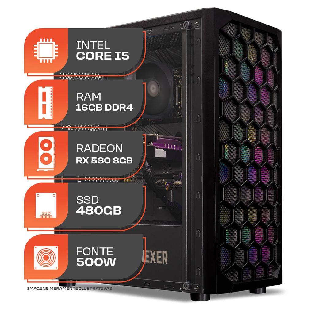 Imagem de PC Gamer Forge, Intel i5 8ª Geração, RX 580 8GB, 16GB DDR4, SSD 480GB, 500W 80 Plus