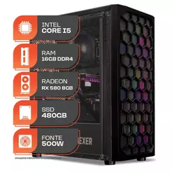 PC Gamer Forge, Intel i5 8ª Geração, RX 580 8GB, 16GB DDR4, SSD 480GB, 500W 80 Plus