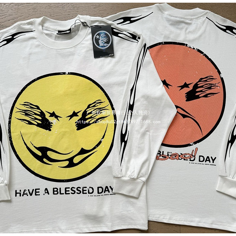 2026 Outono Hellstar American Street Wear High Retro Estampa Camiseta de manga Compriida