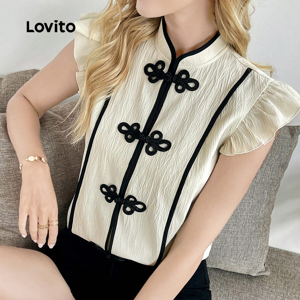 Lovito Blusa Elegante com Babados No Pescoço para Primavera/verão Blusa Branca para Mulheres L170LD042 em Oferta na Shopee