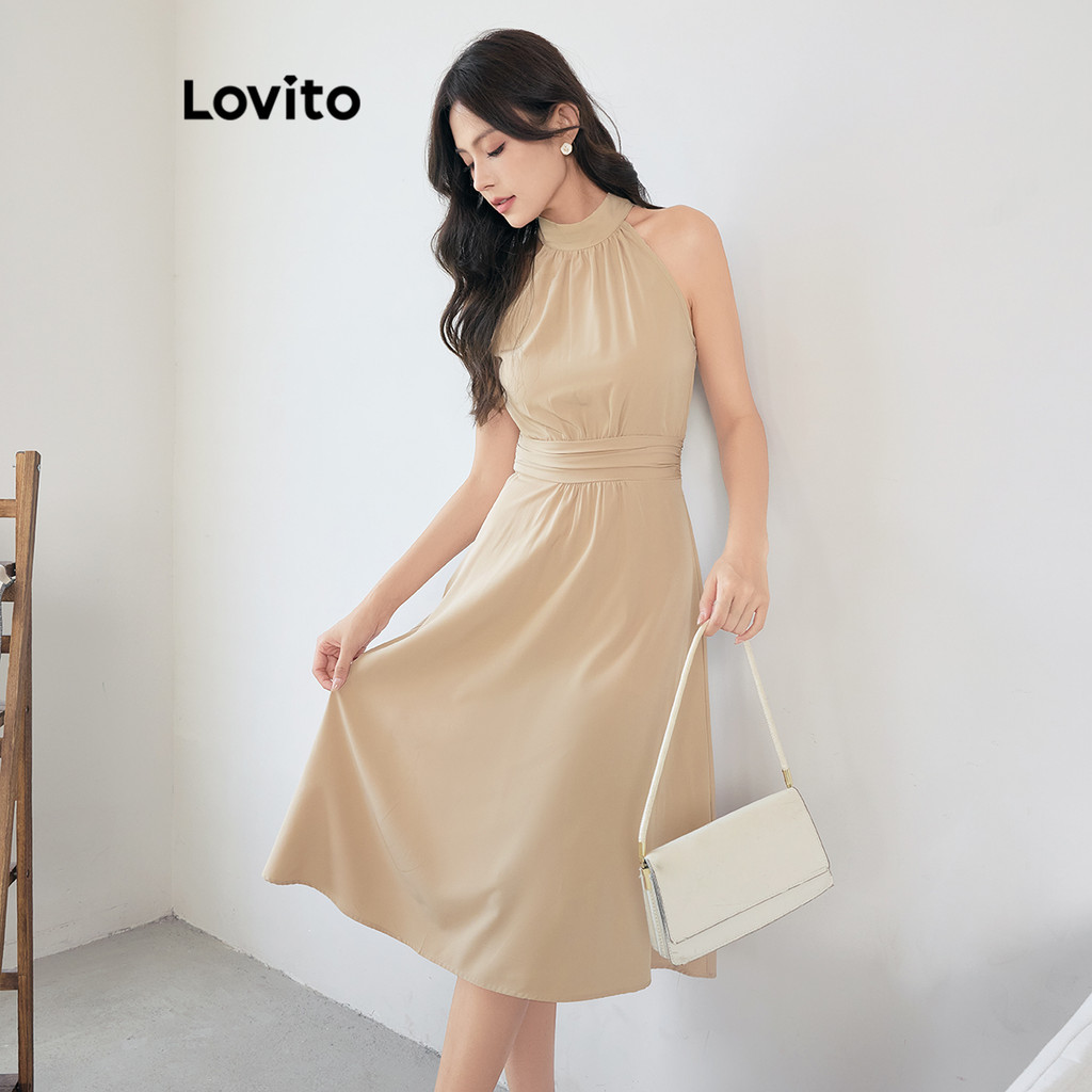 Lovito Vestido Casual Franzido De Verão/Primavera Para Mulheres L105MD531 em Oferta na Shopee