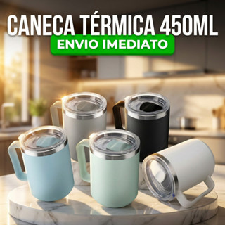 Caneca Térmica Café 450ml com Tampa Aço Inox Parede Dupla Envio Imediato em Oferta na Shopee
