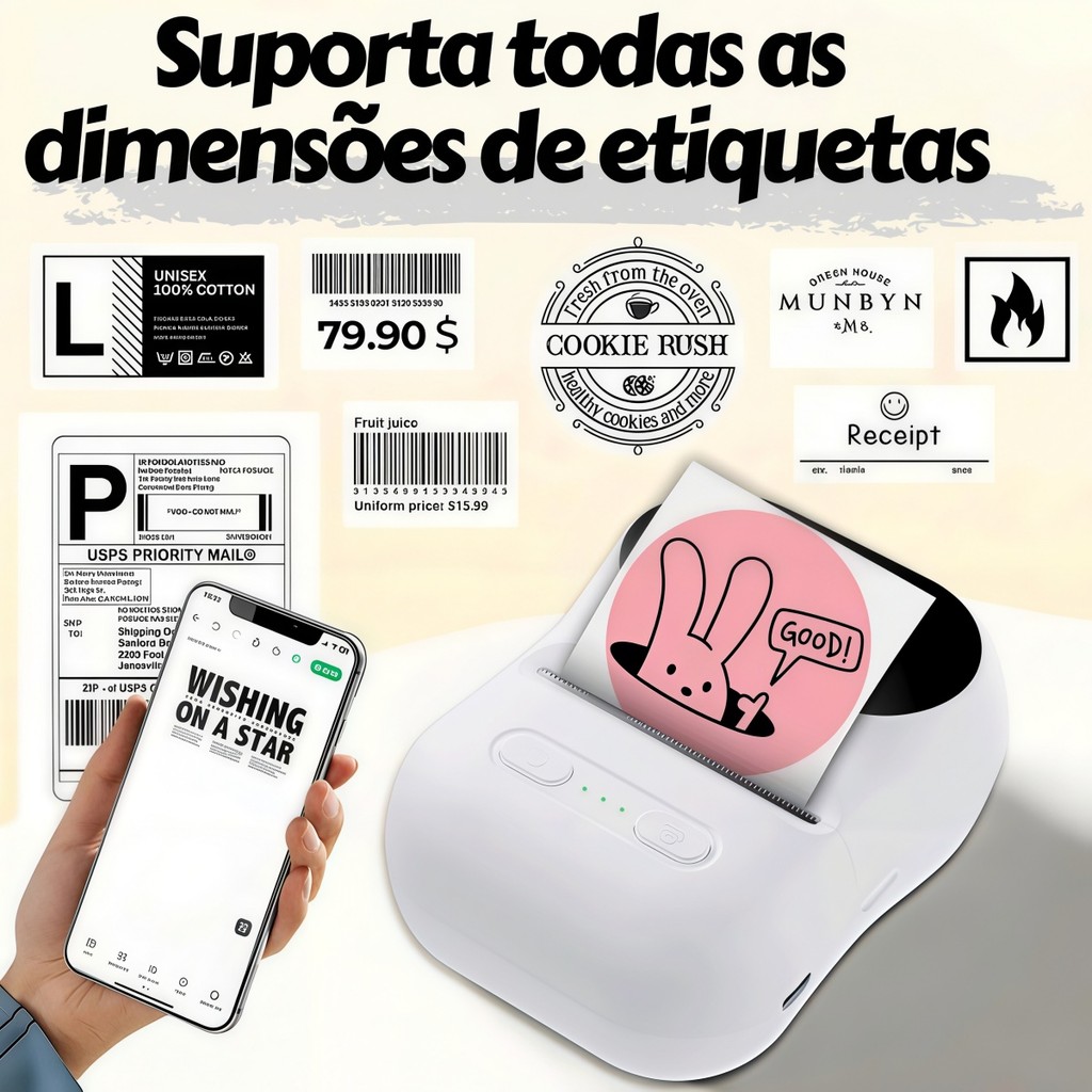 Impressora Térmica Portátil Multifuncional - Suporta Diversas Especificações de Etiquetas em Oferta na Shopee