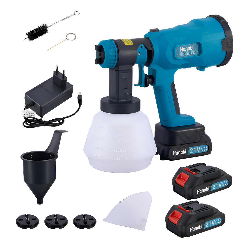 Pistola Elétrica Pulverizadora para Pintura 960W 4 Bicos 21V Hanabi com 2 Baterias 2.0Ah Bivolt Capacidade1 Litro