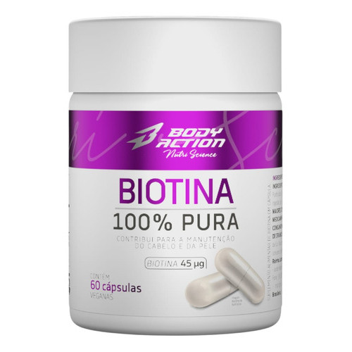 Biotina 100% Pura 60 Capsulas Bodyaction Saúde Unhas E Pele 
