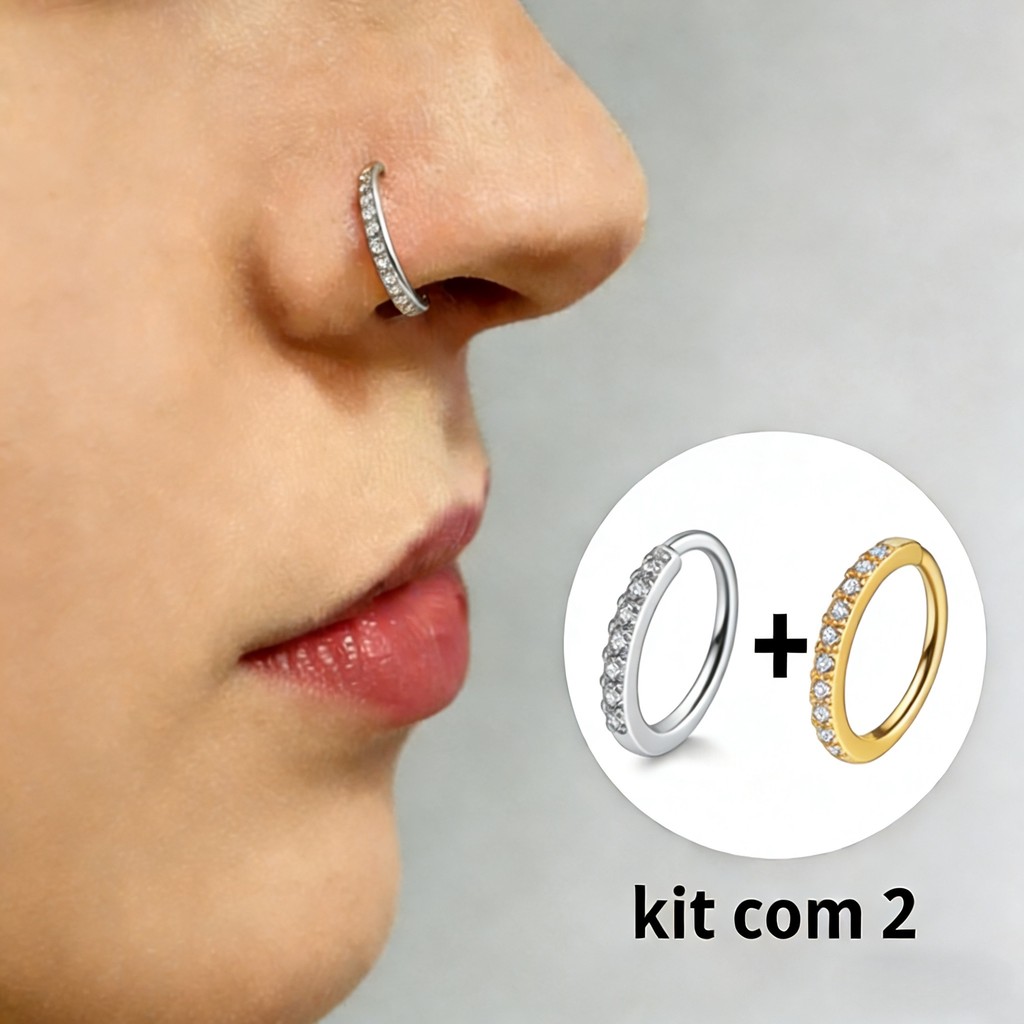 Kit 1/2/4 Piercings Argola com Zircônias – Biju para Septo, Daith, Nariz e Orelha | 6mm 8mm 10mm em Oferta na Shopee