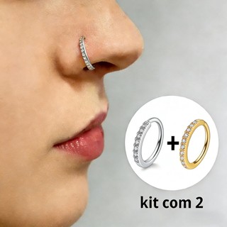 1UN / KIT 2/4 Piercings Argola com Zircônias – Biju para Septo, Daith, Nariz e Orelha | 6mm 8mm 10mm