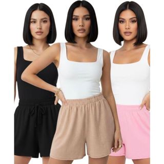 Kit 3 Bermudinhas Feminina Para o Dia Dia Tecido Duna Confortável Tecido Leve e Soltinho em Oferta na Shopee