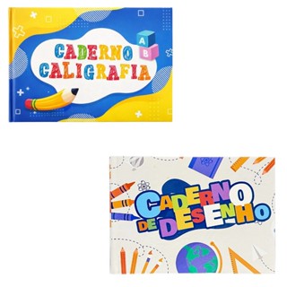 kit 2 cadernos Caligrafia Desenho brochura capa dura escolar em Oferta na Shopee