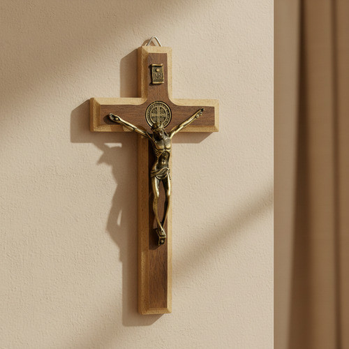 Crucifixo Cruz De Madeira E Metal 17cm Parede São Bento em Oferta na Shopee
