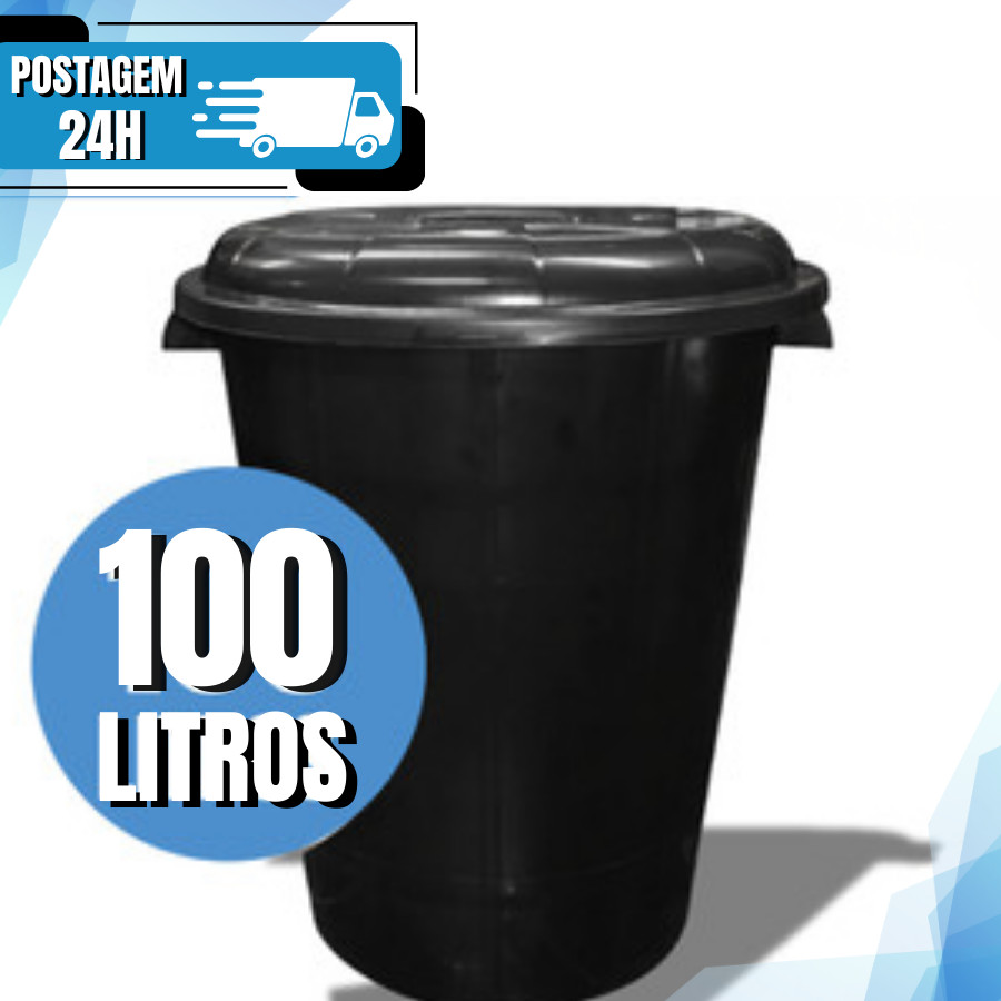 Cesto de Lixo Lixeira 100 Litros Grande Com Tampa Preto Reforçado - Inplast em Oferta na Shopee