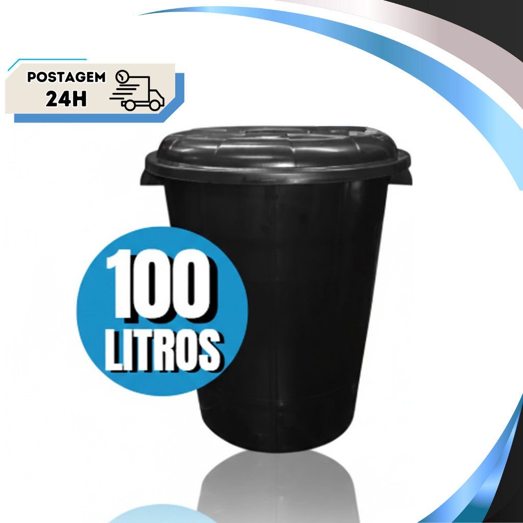 Cesto de Lixo Lixeira Cestão 100 Litros Com Tampa Preto Reforçado - Inplast em Oferta na Shopee