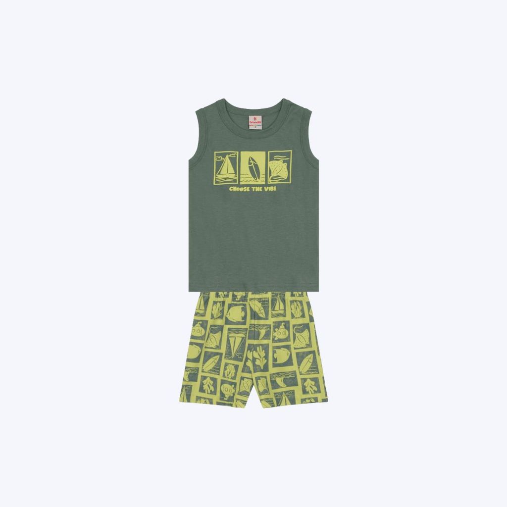 Conjunto Camiseta Regata E Bermuda Estampada Infantil Menino Brandili 26529 Azul Claro