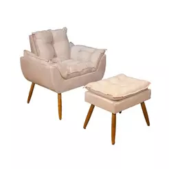Kit Poltrona Decorativa Sala + 1 Puff Pés Palito - Balaqui