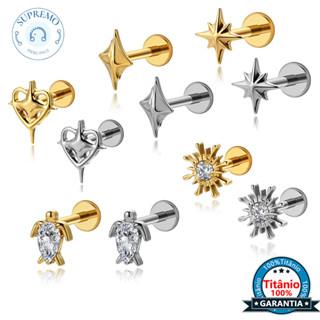 Piercing Orelha Nariz Labret Titânio Zircônia Coração E Estrela Hipoalergênico Para Helix Tragus Conch em Oferta na Shopee